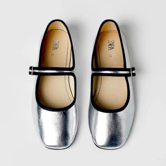Zara Shoes - ZARA Silver and Black Trim Mary Janes